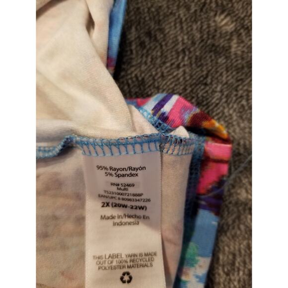 Terra Sky Women's Sz 2X 20/22 Vibrant Tribal Short Balloon Sleeve Jersey knit... - Picture 9 of 9